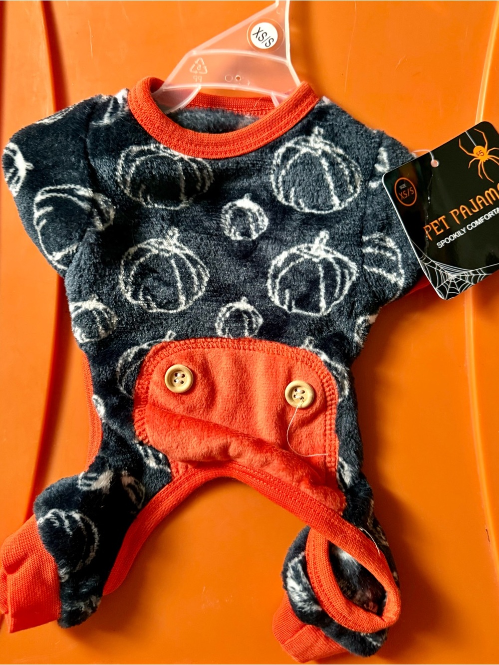 Spooky Pumpkin Pet Pajama - Black with Orange Trim XS or M
